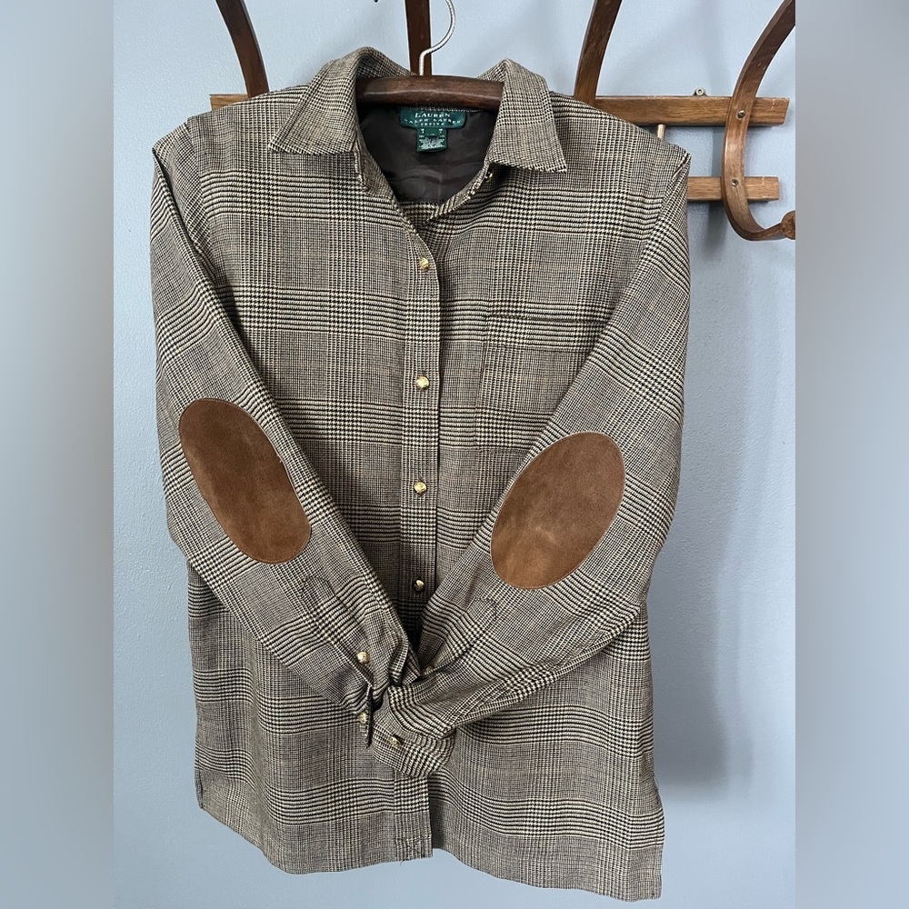 Lauren Ralph Lauren Wool Cashmere Button Up Top with Elbow Pads Size MP